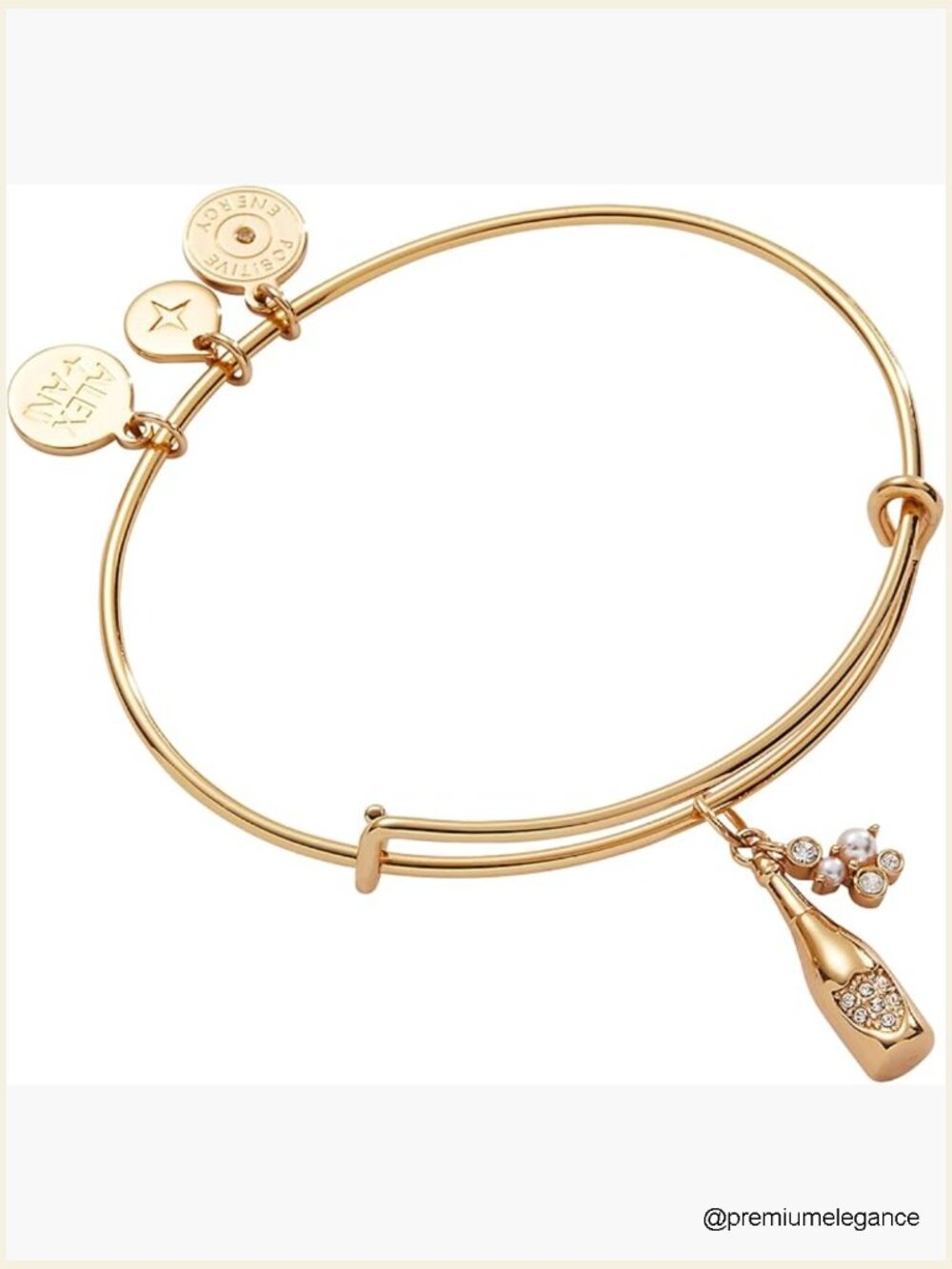 Champagne Bottle Charm Expandable Wire Bangle Bracelet